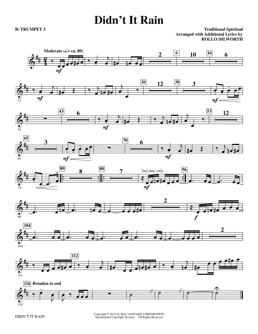 Didn't It Rain - Bb Trumpet 3 Choir scores gallery preview page 1