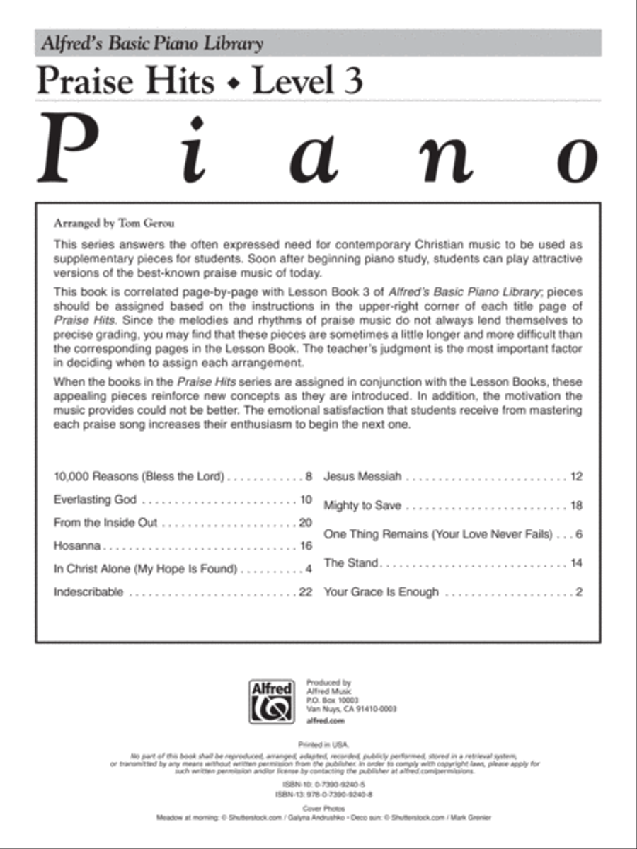 Alfred's Basic Piano Course Praise Hits, Level 3