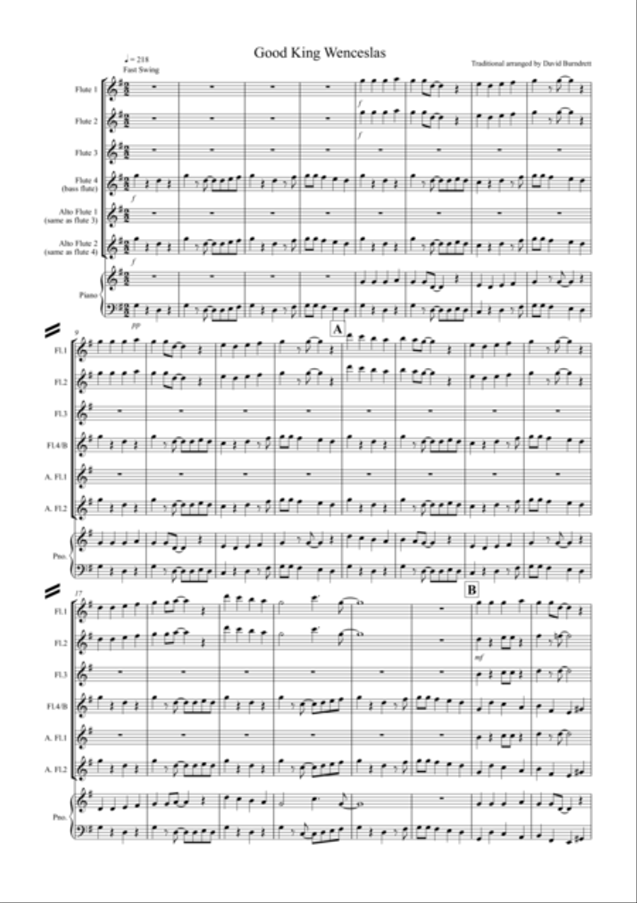 Good King Wenceslas (Jazzy Style!) for flute Quartet Good King Wenceslas (Jazzy Style!) for flute Quartet Flute Quartet scores gallery preview page 1