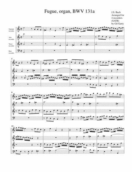 Fugue for organ, BWV 131a (Arrangement for 4 recorders) image number null