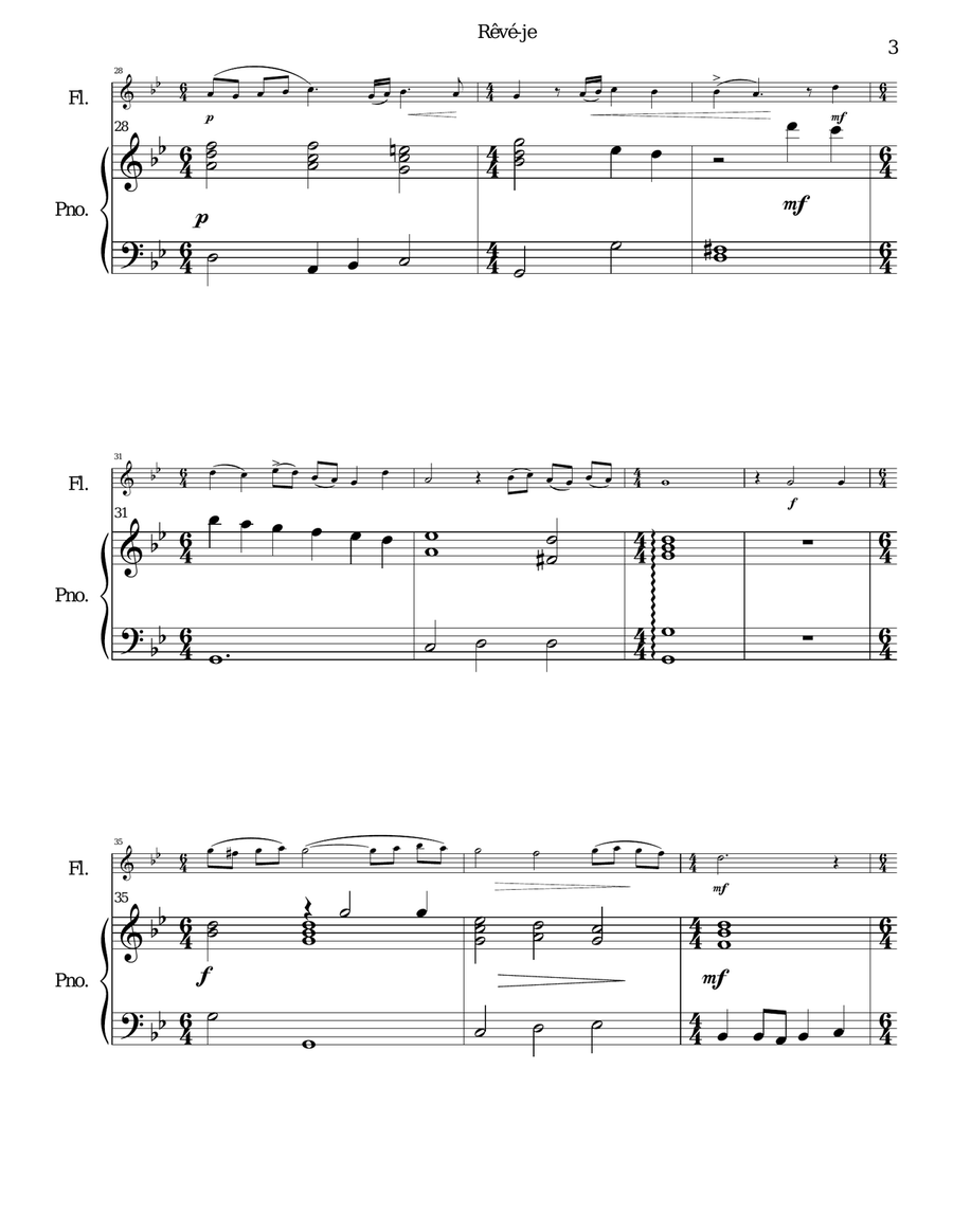 Rêvé-je (Am I dreaming) for flute and piano Flute Solo scores gallery preview page 3