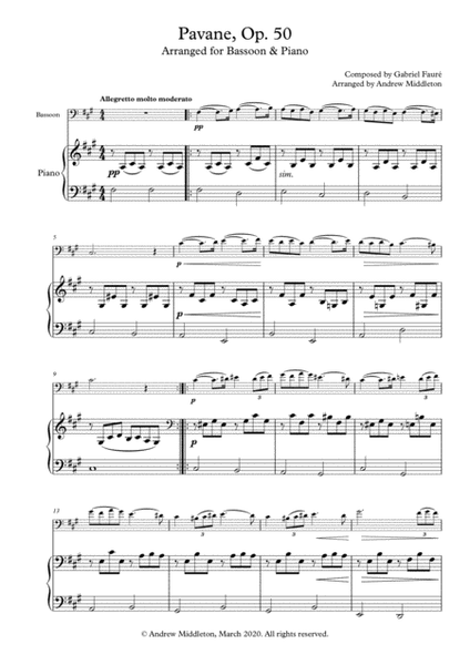 Pavane, Op. 50 arranged for Bassoon and Piano image number null
