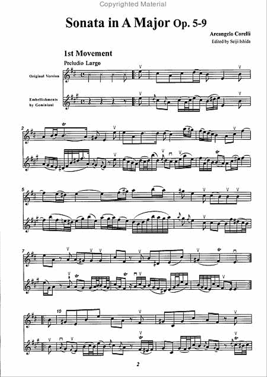 Sonata in A Major, Op. 5-9 Violin scores gallery preview page 2