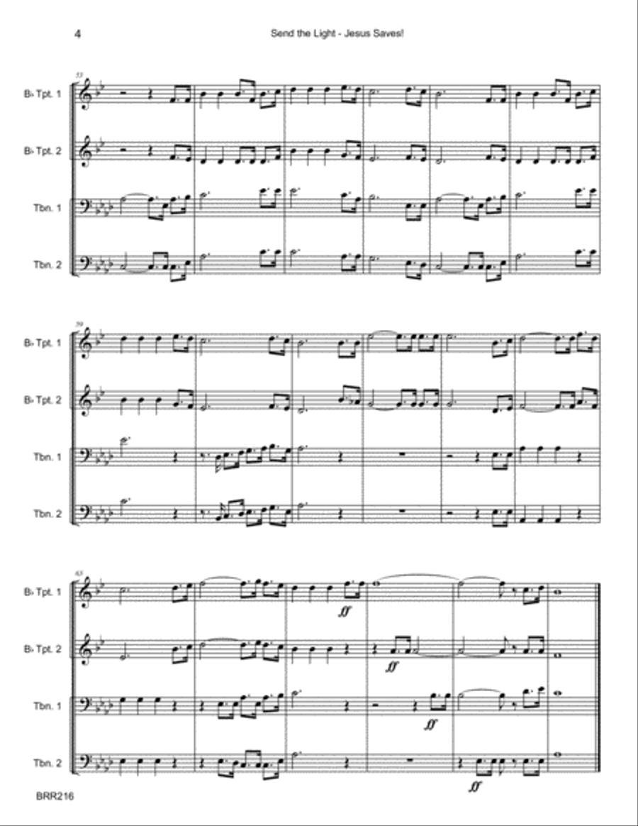 SEND THE LIGHT with JESUS SAVES - Hymn Medley for BRASS QUARTET (unaccompanied) Brass Quartet scores gallery preview page 4