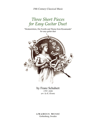 Book cover for 3 short pieces by Schubert for easy guitar duo