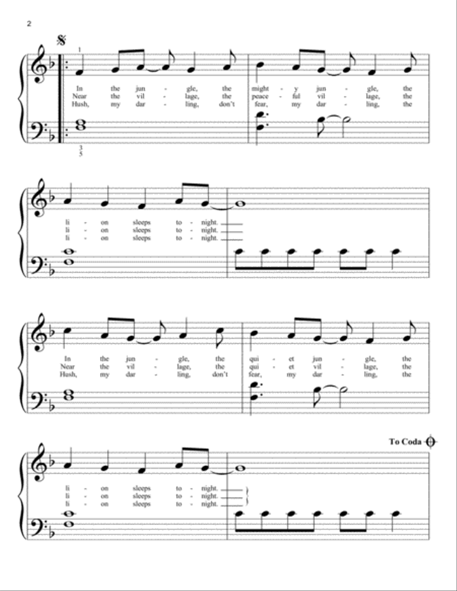 The Lion Sleeps Tonight (from The Lion King 2019) Easy Piano scores gallery preview page 2
