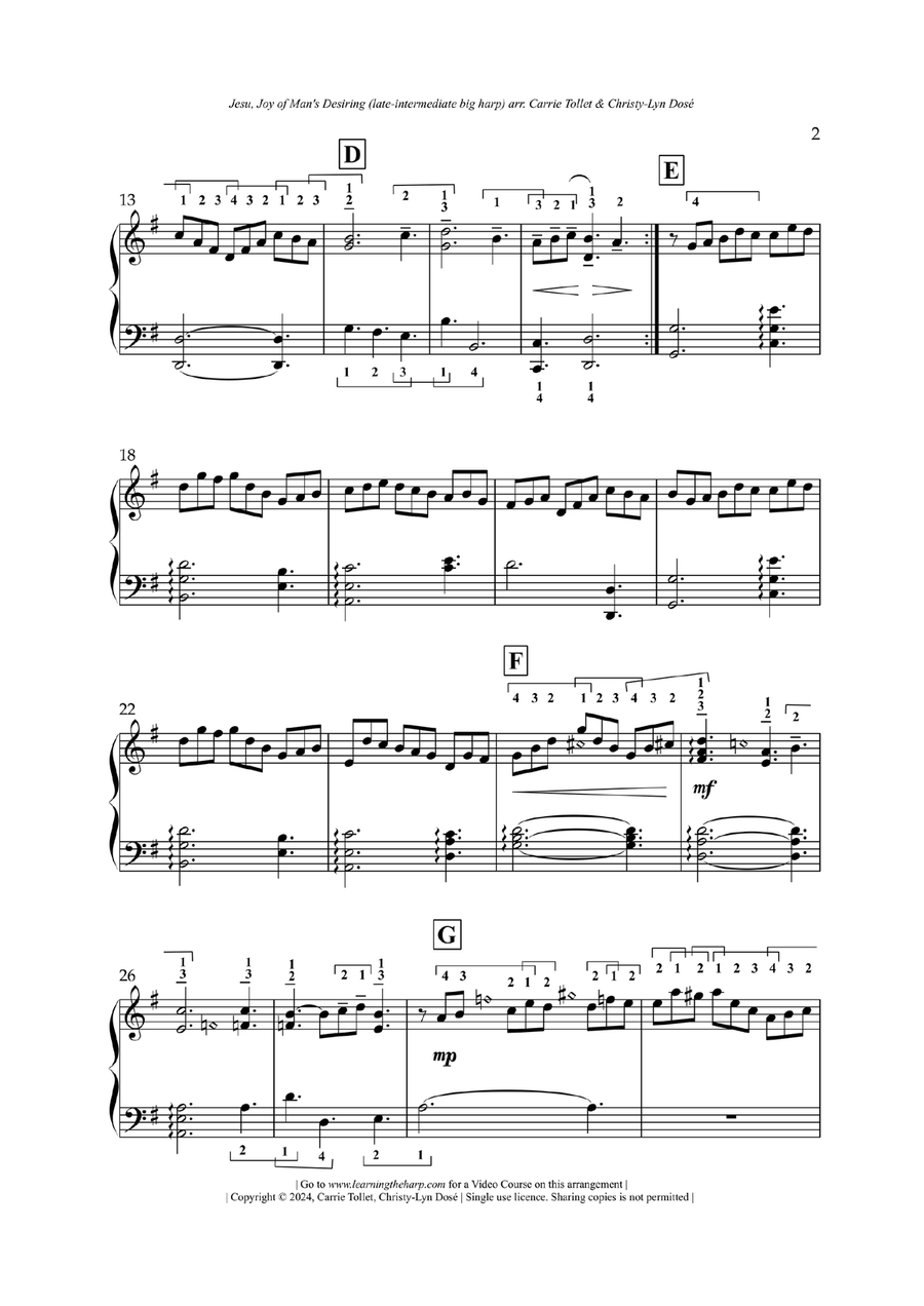 Jesu, Joy Of Man's Desiring - Late-Intermediate for Harp Celtic Harp scores gallery preview page 3