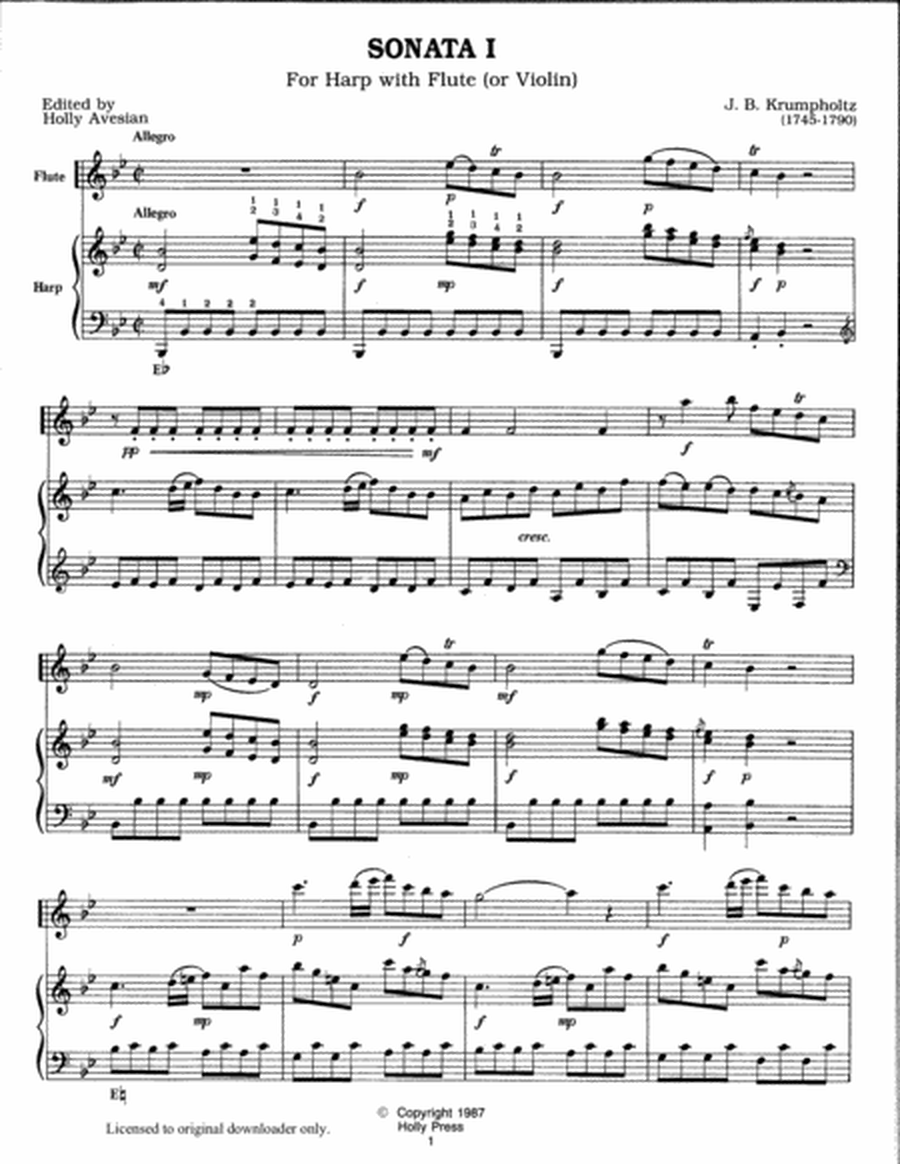 Sonata No. 1 for Harp and Flute (or Violin)