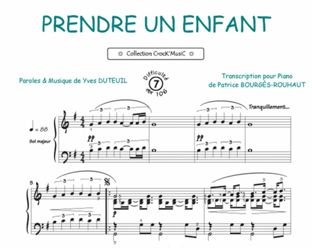 Prendre un enfant par la main (Collection CrocK'MusiC) by Yves Duteil Piano Solo - Sheet Music