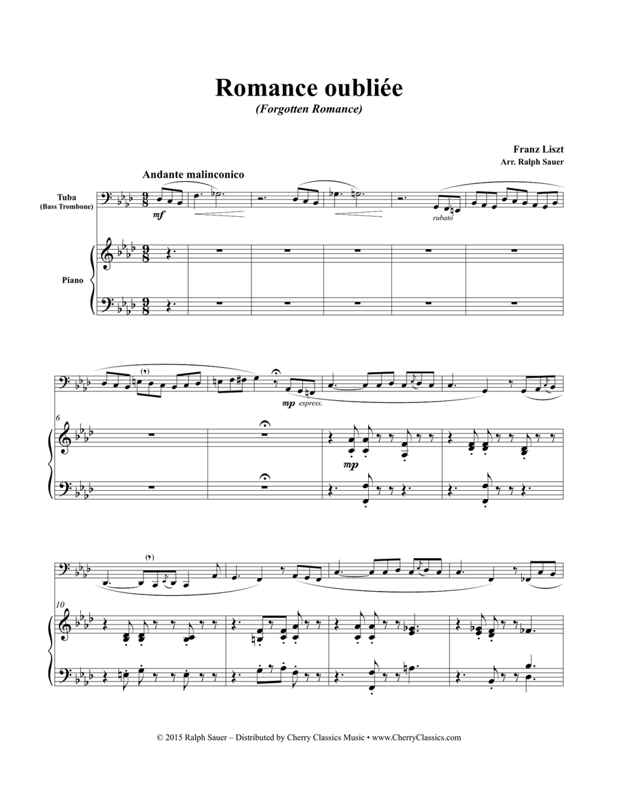 Romance oubliée (Forgotten Romance) for Tuba or Bass Trombone and Piano Bass Trombone scores gallery preview page 2