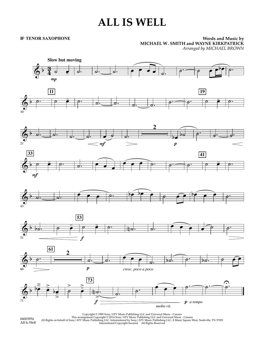 All Is Well - Bb Tenor Saxophone Concert Band scores gallery preview page 1