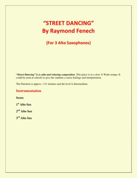 "Street Dancing" - For 3 Alto Saxes - Early Intermediate/ Intermediate level image number null