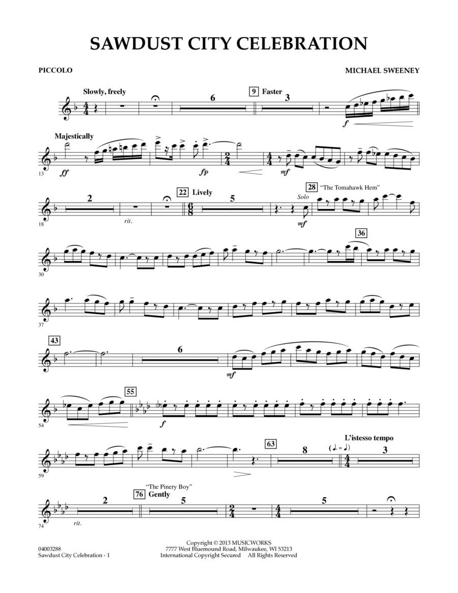 Sawdust City Celebration - Piccolo Concert Band scores gallery preview page 1