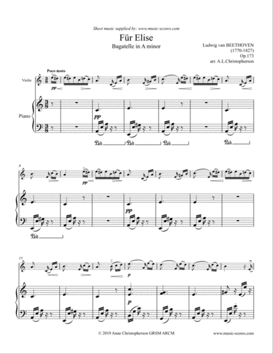 Fur Elise - Violin and Piano Violin Solo scores gallery preview page 1