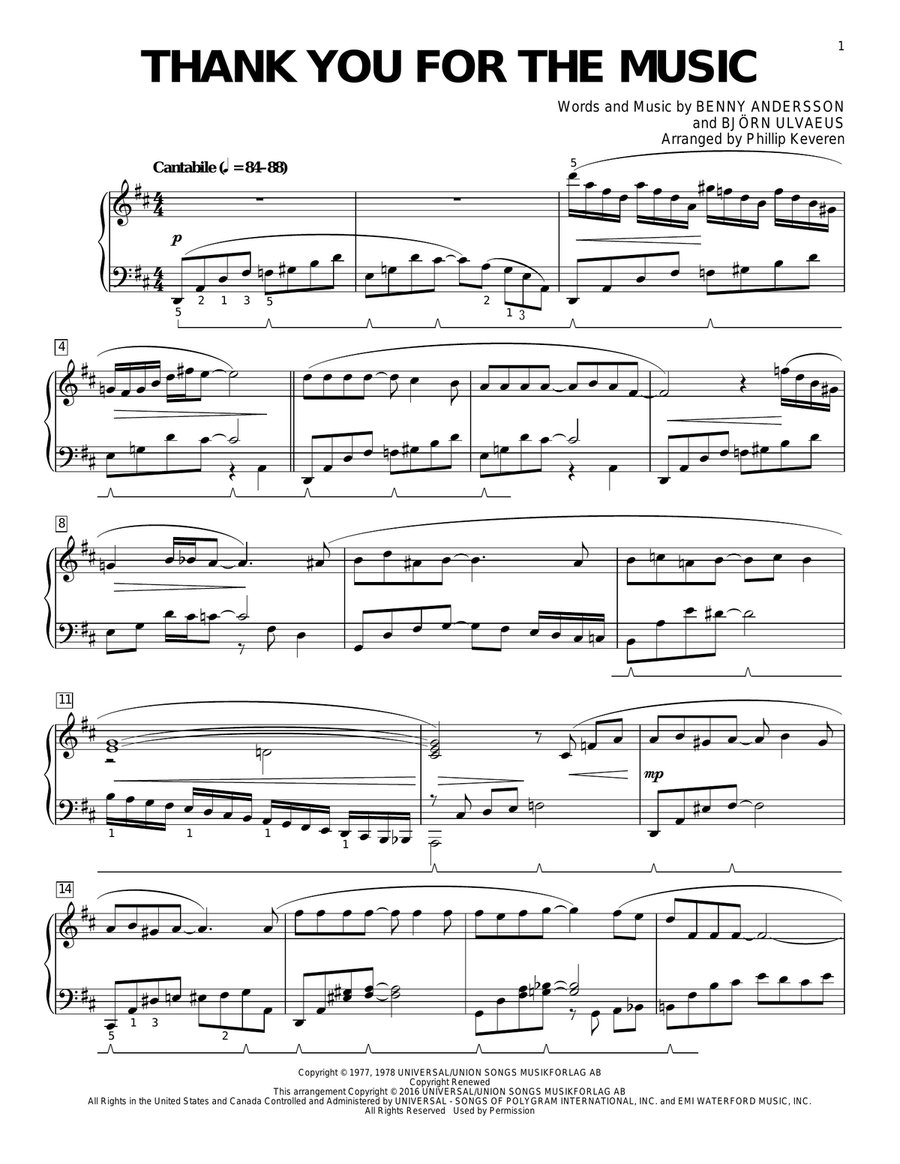 Thank You For The Music (arr. Phillip Keveren) Piano Solo scores gallery preview page 1