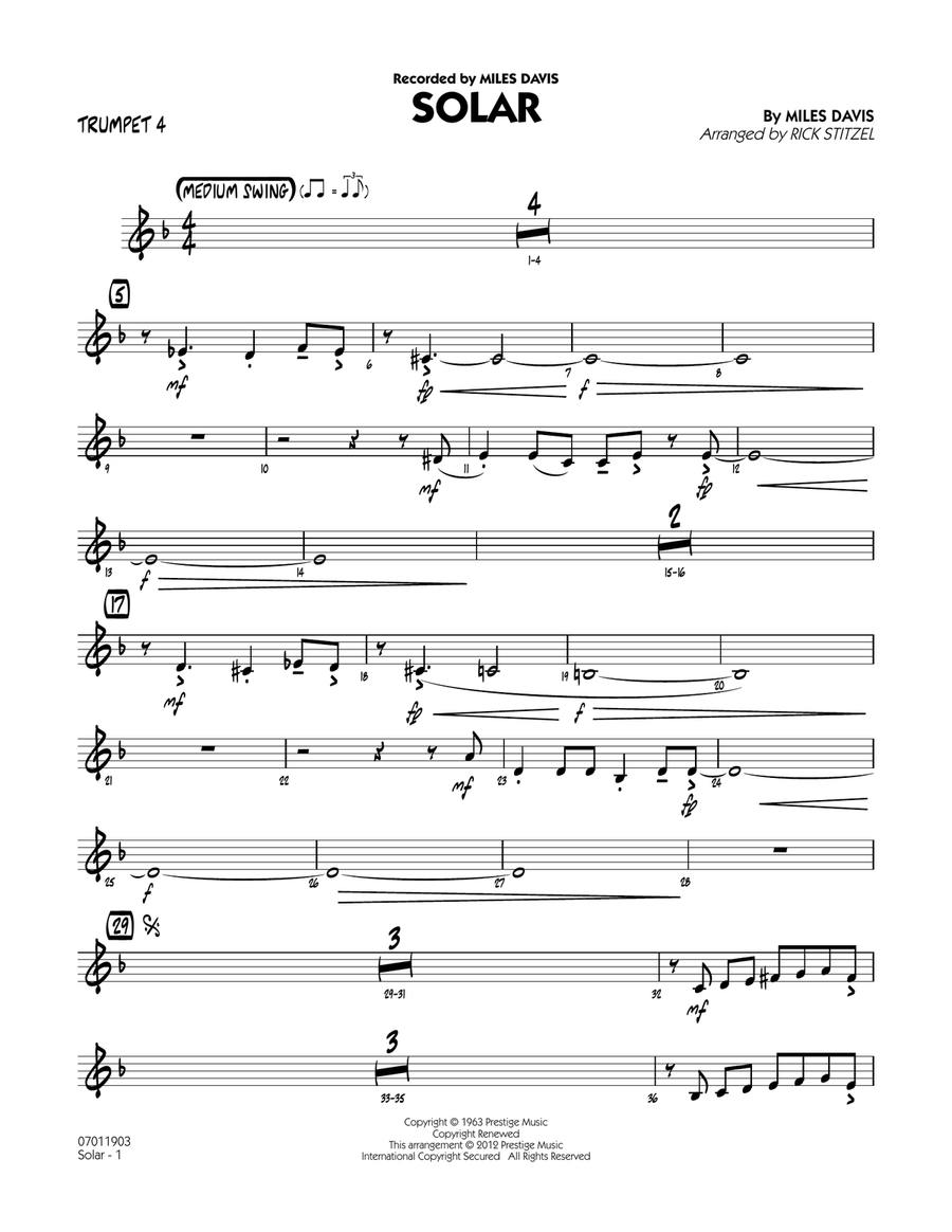 Solar - Trumpet 4 Solar - Trumpet 4 Jazz Ensemble scores gallery preview page 1