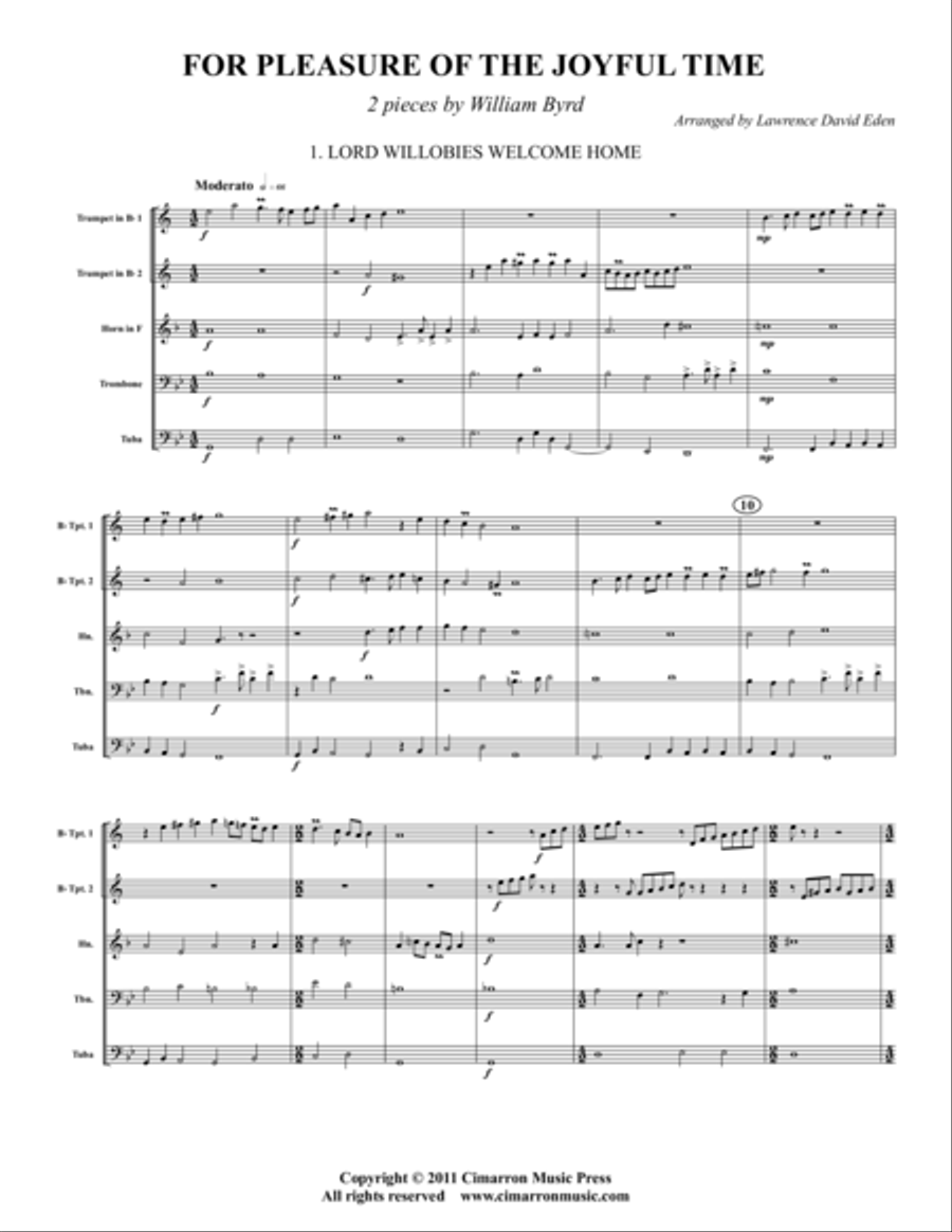 For Pleasure of the Joyful Time Brass Quintet scores gallery preview page 1