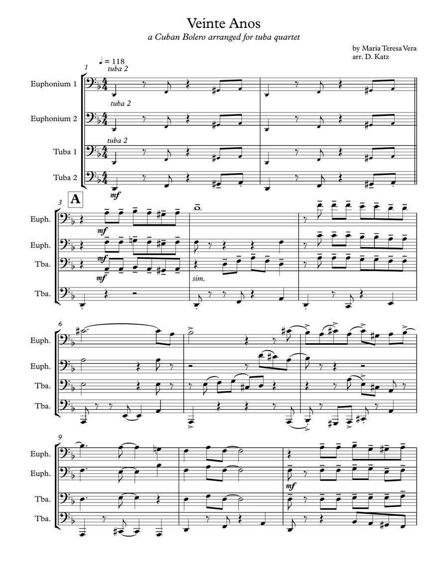 Veinte Años Brass Duet scores gallery preview page 1