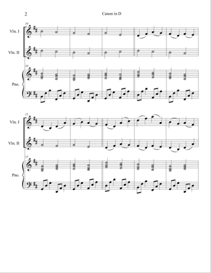 Canon in D for 2 Violins and Piano String Duet scores gallery preview page 2
