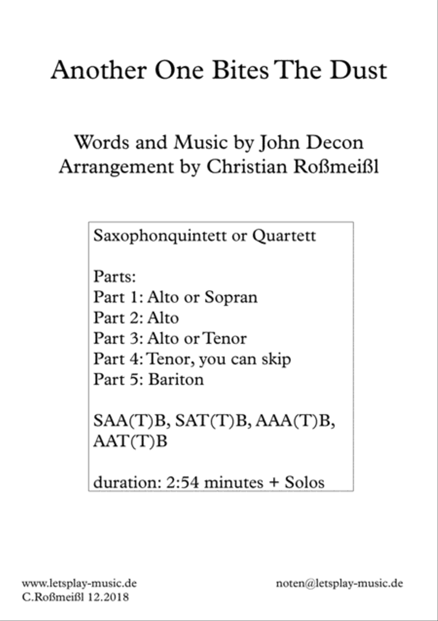 Another One Bites The Dust Woodwind Quintet scores gallery preview page 1