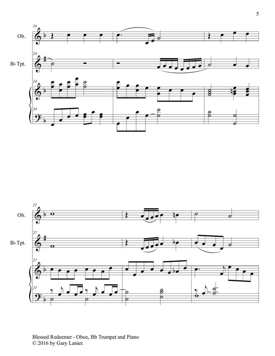 BLESSED REDEEMER(Trio – Oboe, Bb Trumpet & Piano with Score/Parts) Trumpet Duet scores gallery preview page 6