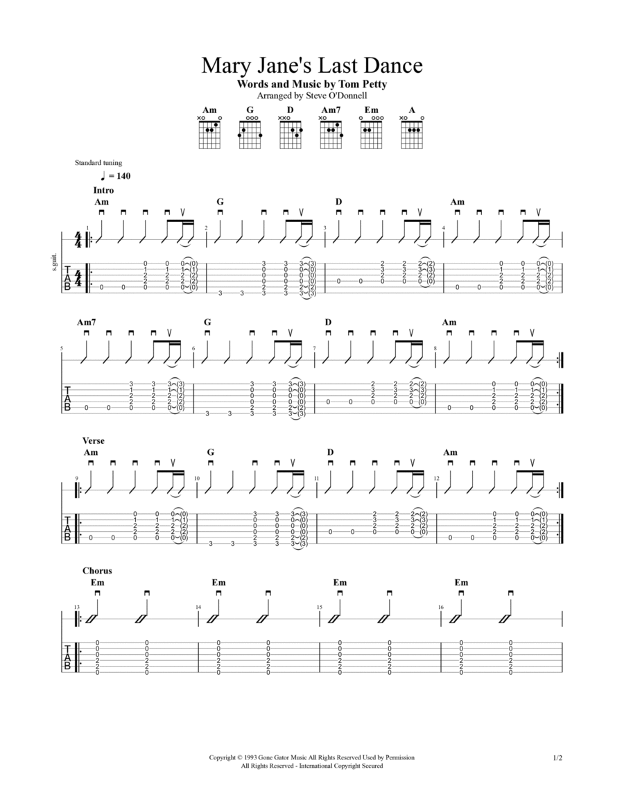 Mary Jane's Last Dance Electric Guitar scores gallery preview page 1