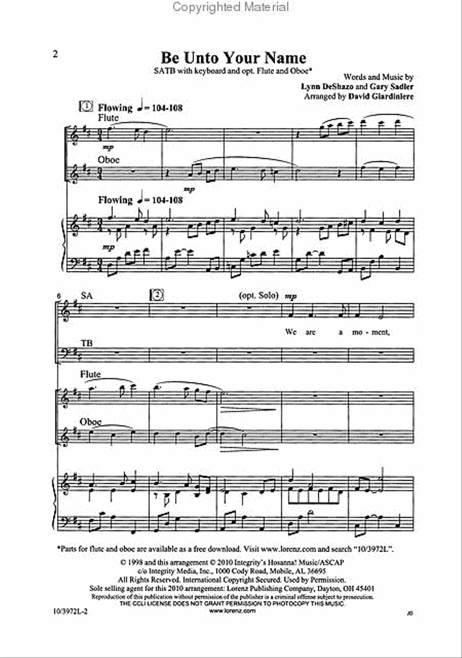 Be Unto Your Name 4-Part scores gallery preview page 2