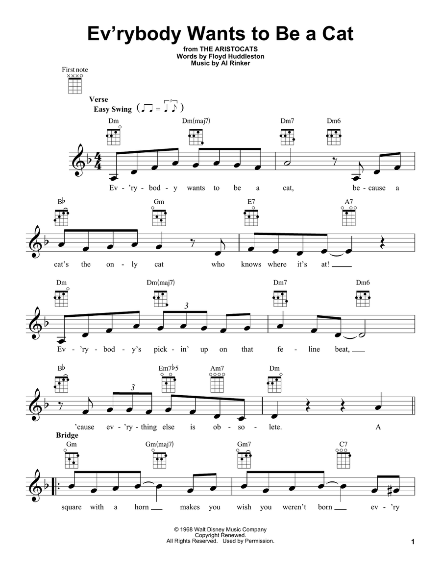 Ev'rybody Wants To Be A Cat (from The Aristocats) Ukulele scores gallery preview page 1