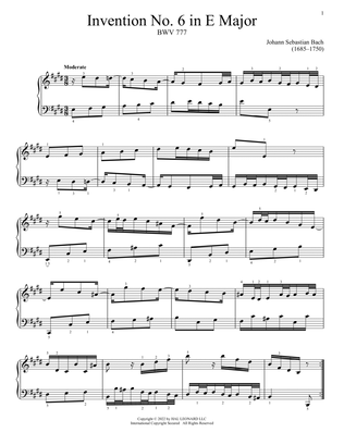 Book cover for Invention No. 6 In E Major, BWV 777