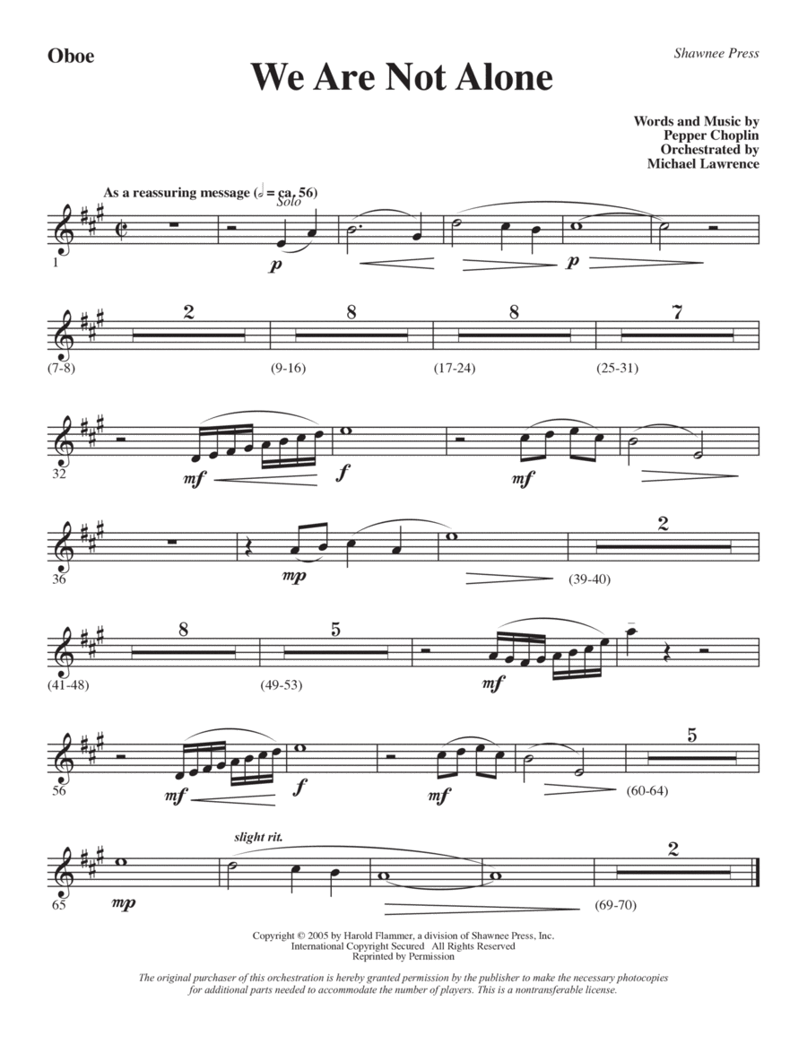 We Are Not Alone - Oboe We Are Not Alone - Oboe Choir scores gallery preview page 1