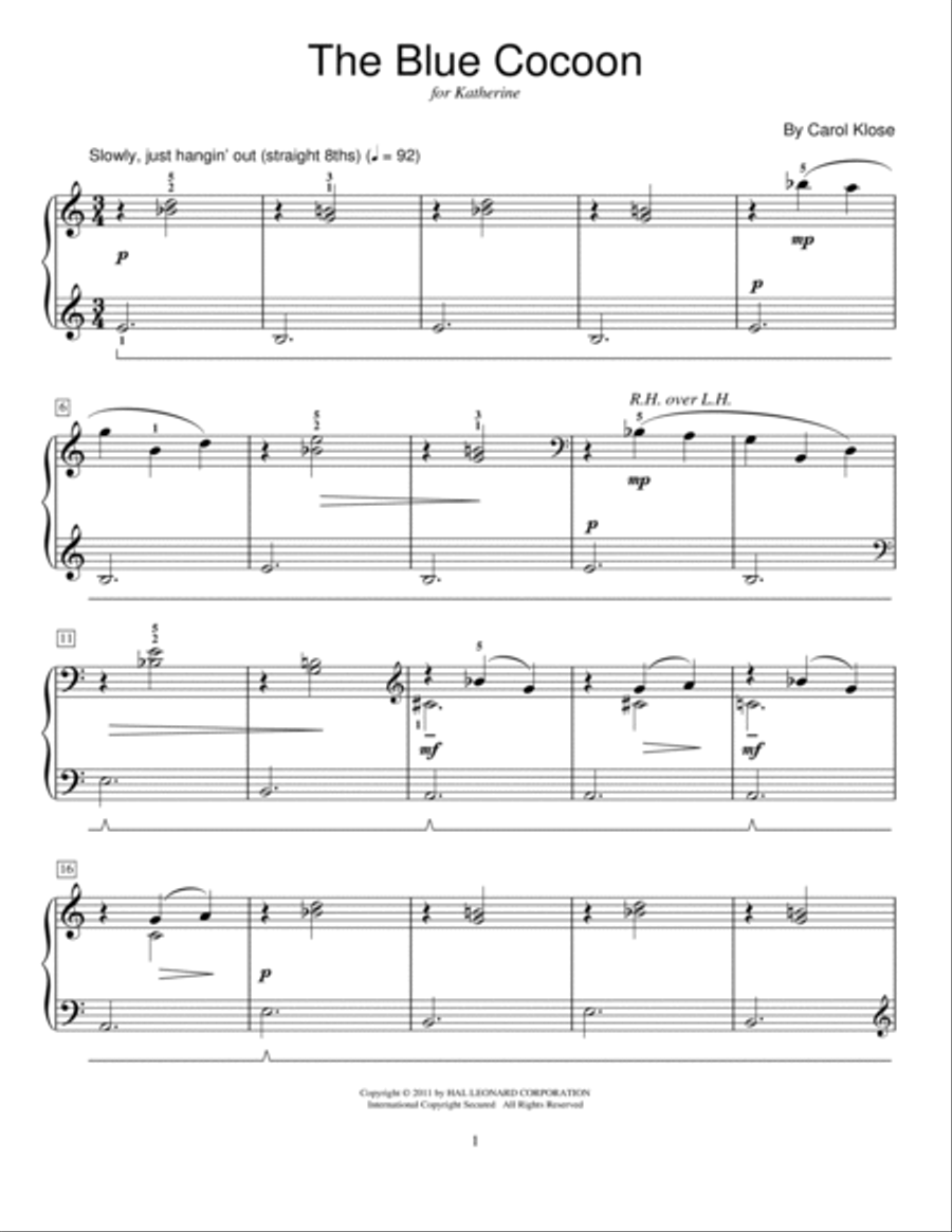 The Blue Cocoon The Blue Cocoon Piano Method scores gallery preview page 1