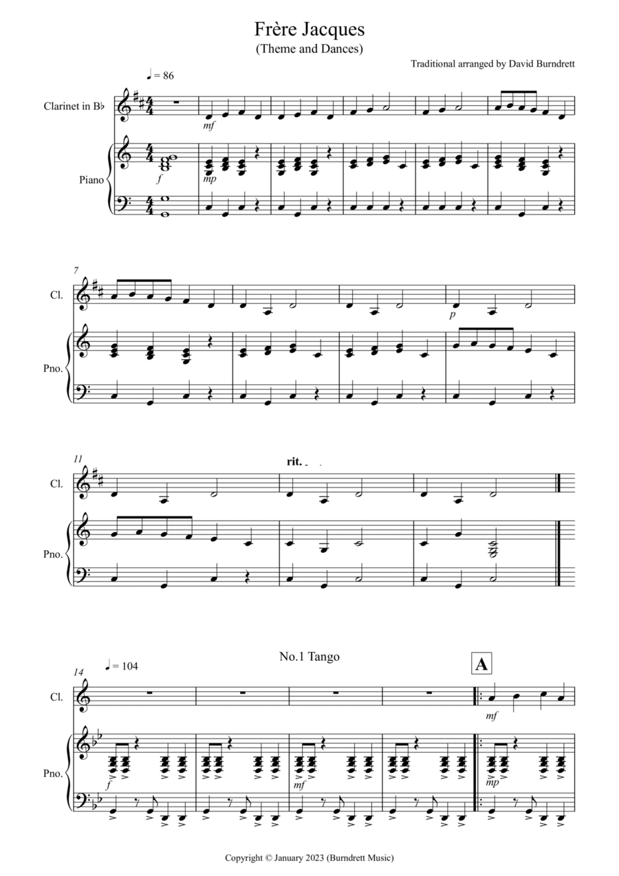 Frère Jacques Dances for Clarinet and Piano Clarinet Solo scores gallery preview page 1