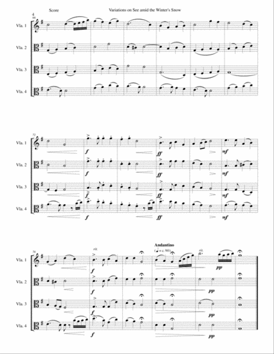 Variations on See amid the Winter's Snow for viola quartet Viola Solo scores gallery preview page 4