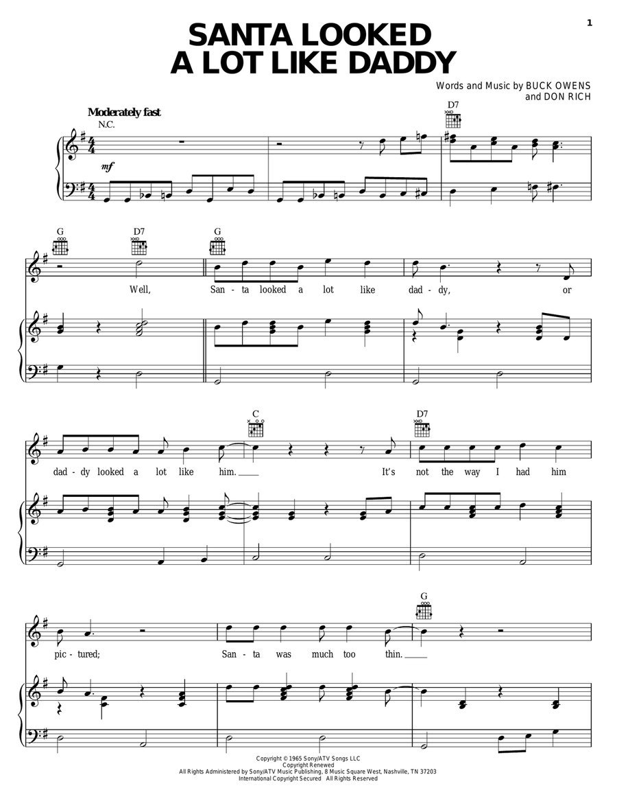 Santa Looked A Lot Like Daddy Piano, Vocal, Guitar scores gallery preview page 1