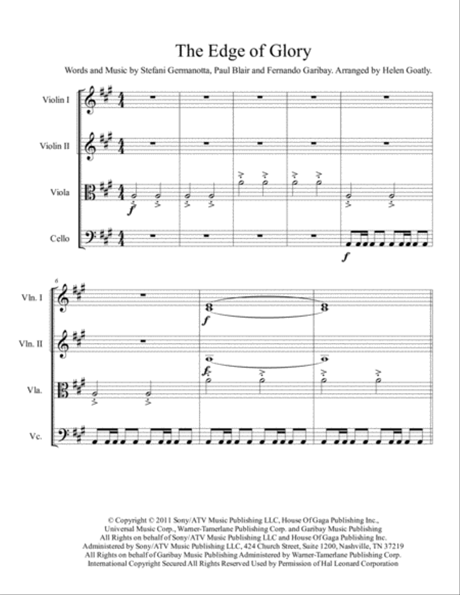 The Edge Of Glory The Edge Of Glory String Quartet scores gallery preview page 1