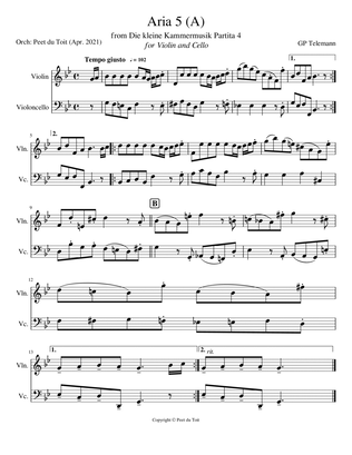 Aria 5 (A) from Die kleine Kammermusik Partita 4 - GP Telemann (Violin & Cello)