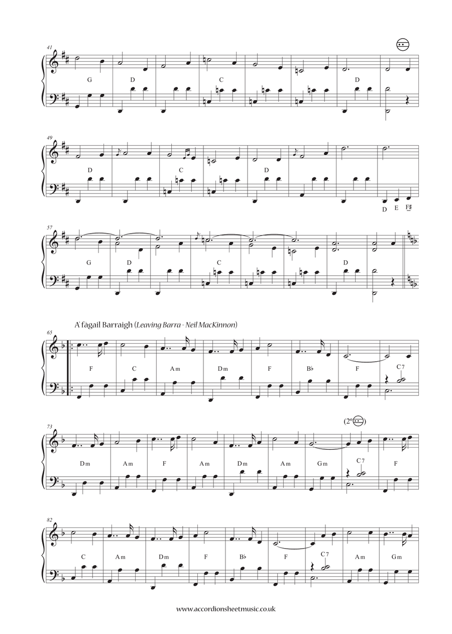 Thug mi gaol do'n fhear bhàn / An tèid thu leam air bhàrr nan tonn / A' fàgail Bharraigh / Air fa... Accordion scores gallery preview page 3