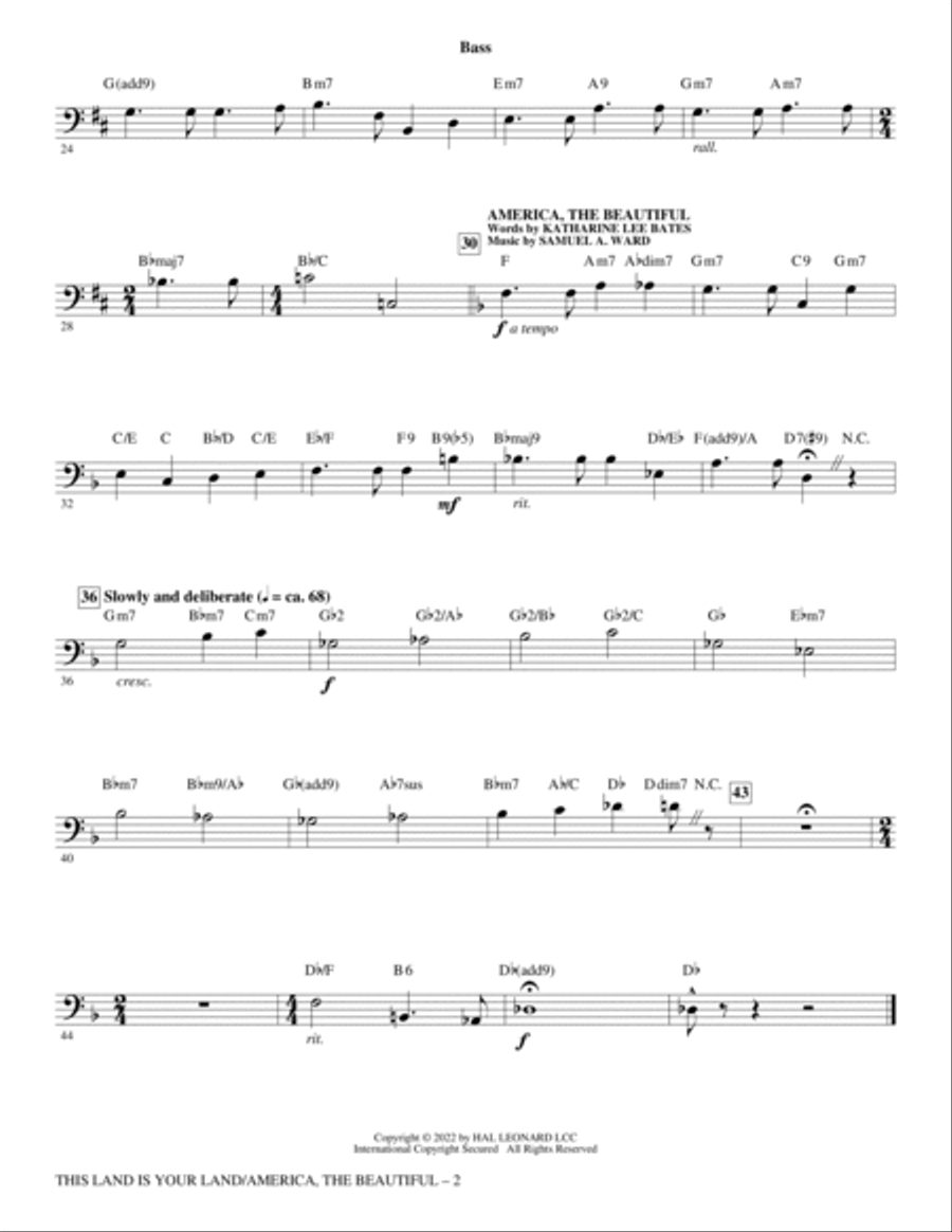 This Land Is Your Land/America, The Beautiful - Bass Choir scores gallery preview page 2