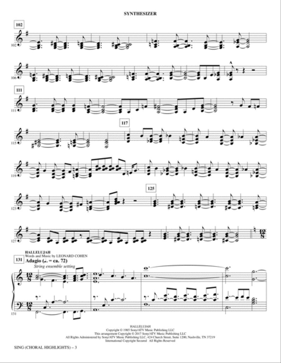 Sing (Choral Highlights) - Synthesizer Choir scores gallery preview page 3