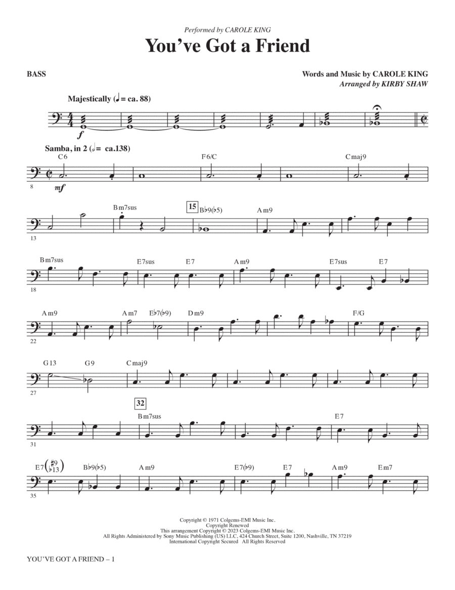 You've Got A Friend (arr. Kirby Shaw) - Bass Choir scores gallery preview page 1