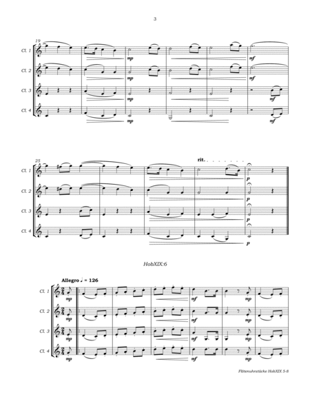 Flötenuhrstücke HobXIX:5-8 for Clarinet Quartet image number null