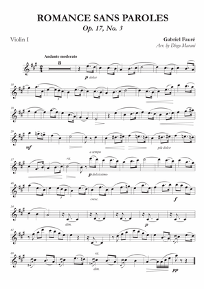 Romances Sans Paroles Op. 17, No. 3 for String Quartet