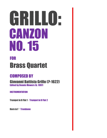 "Canzon No. 15" for Brass Quartet - Giovanni Battista Grillo image number null