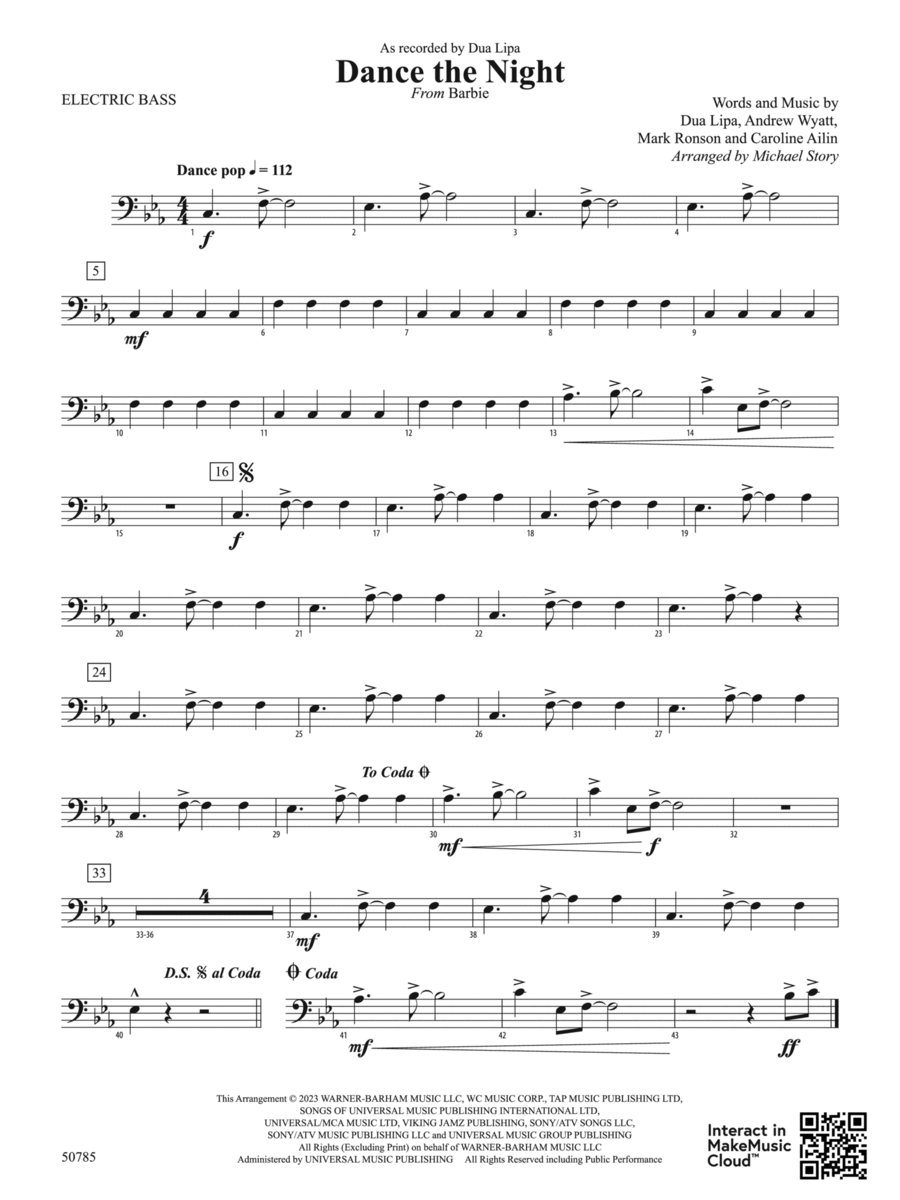 Dance the Night: Electric Bass Concert Band scores gallery preview page 1