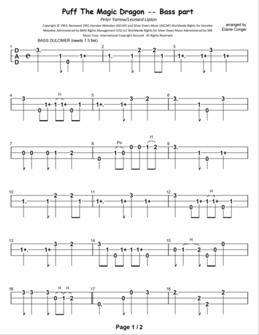 Puff The Magic Dragon Puff The Magic Dragon Dulcimer scores gallery preview page 2