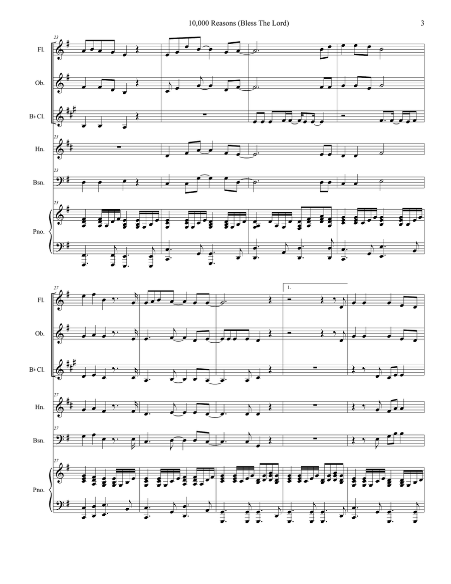 10,000 Reasons (Bless The Lord) Woodwind Quintet scores gallery preview page 3