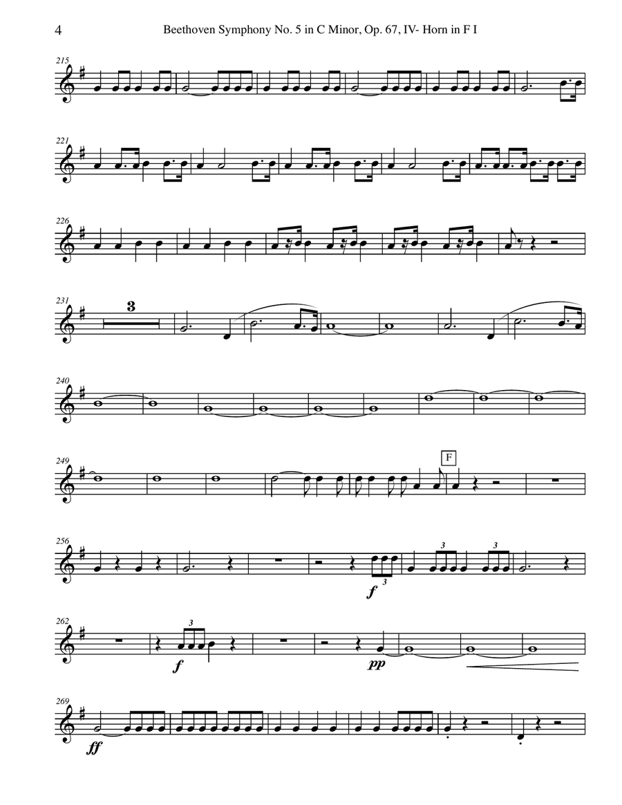 Beethoven Symphony No. 5, Movement IV - Horn in F 1 (Transposed Part), Op. 67 Horn Solo scores gallery preview page 4
