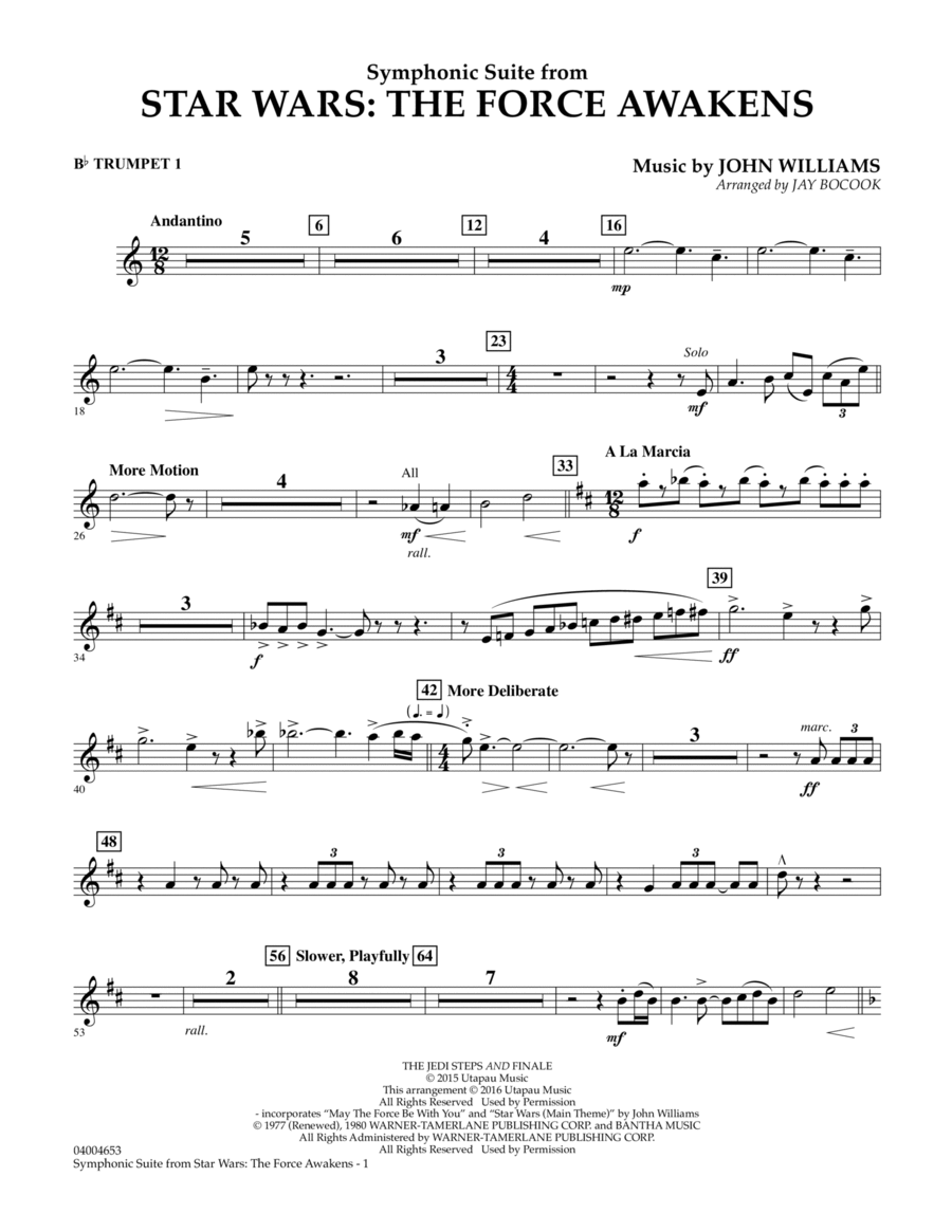 Symphonic Suite from Star Wars: The Force Awakens - Bb Trumpet 1 B-Flat Trumpet scores gallery preview page 1