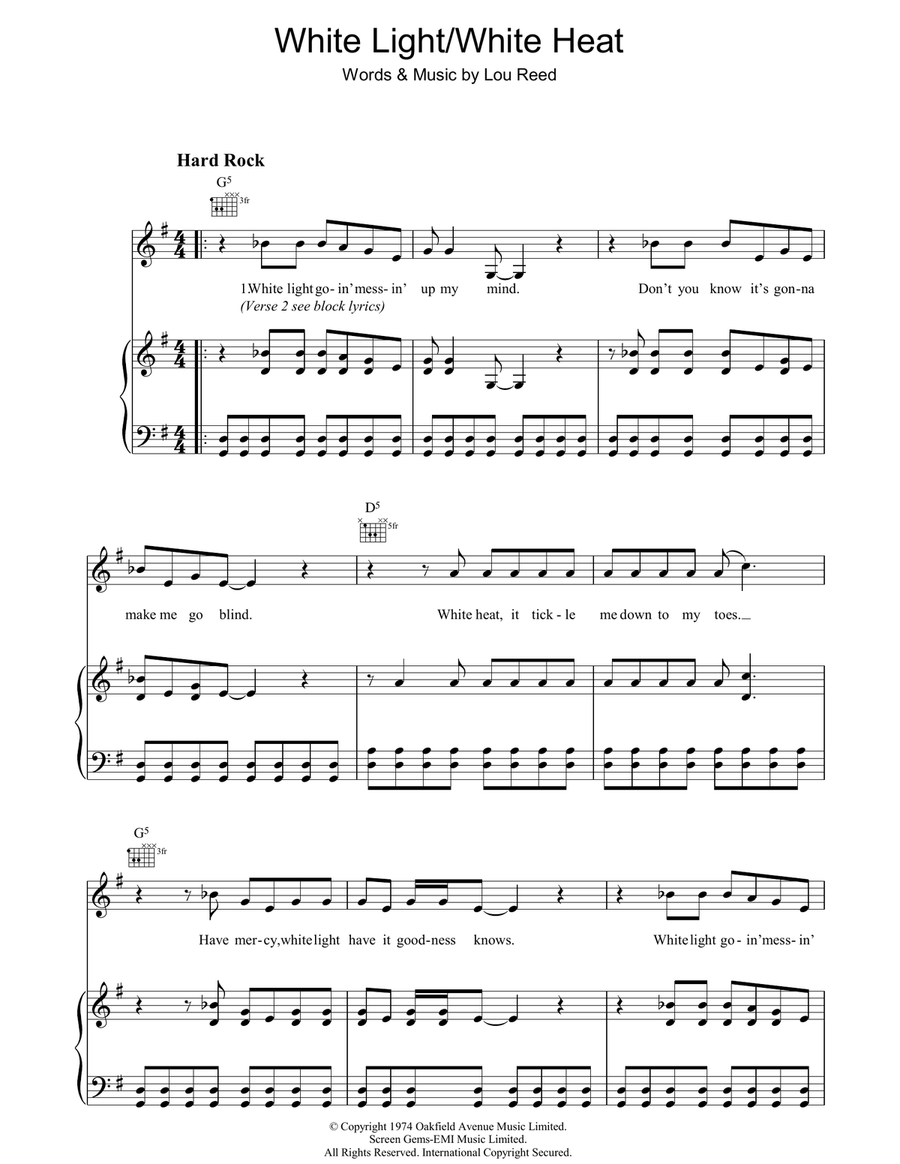 White Light/White Heat Piano, Vocal, Guitar scores gallery preview page 1