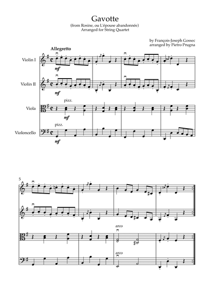 Gavotte (Rosine, ou L'épouse abandonnée) - arranged for String Quartet image number null